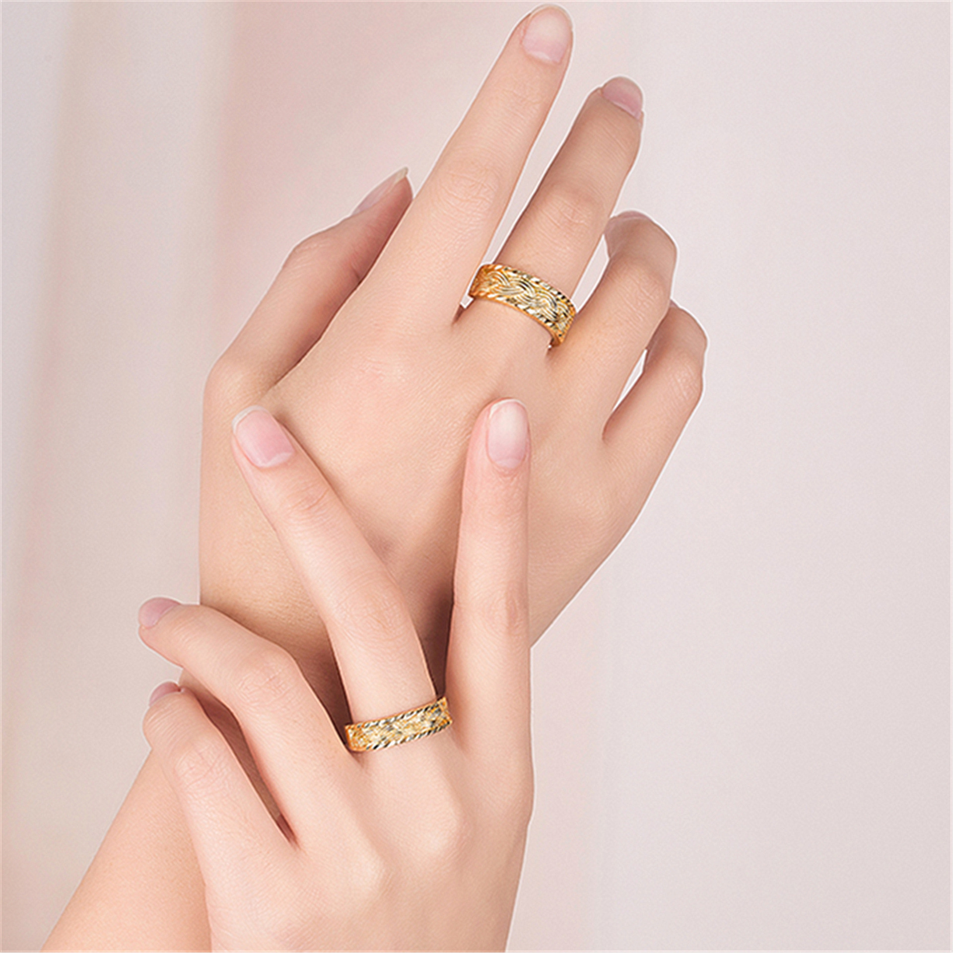 新品镀黄金戒指情侣正品镀金龙纹环花丝麻纹时尚活口指环金戒指