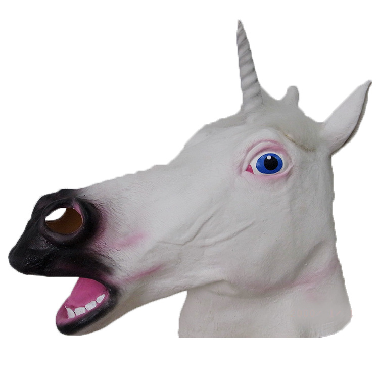 万圣节小马面具 电视剧演出表演道具 乳胶头套 动物独角兽面具