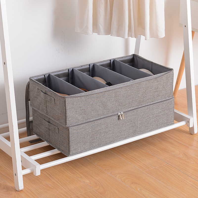 Cotton and Linen Shoe Box Storage Six-Grid Bed Bottom Storage Box Washable Bedroom Storage Box Shoe Cabinet Storage Box Fabric Storage
