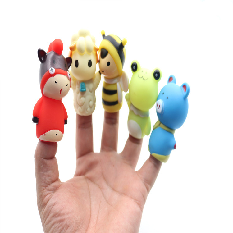 搪胶卡通小熊儿童手指套互动玩具搪胶动物玩具熊定制厂家