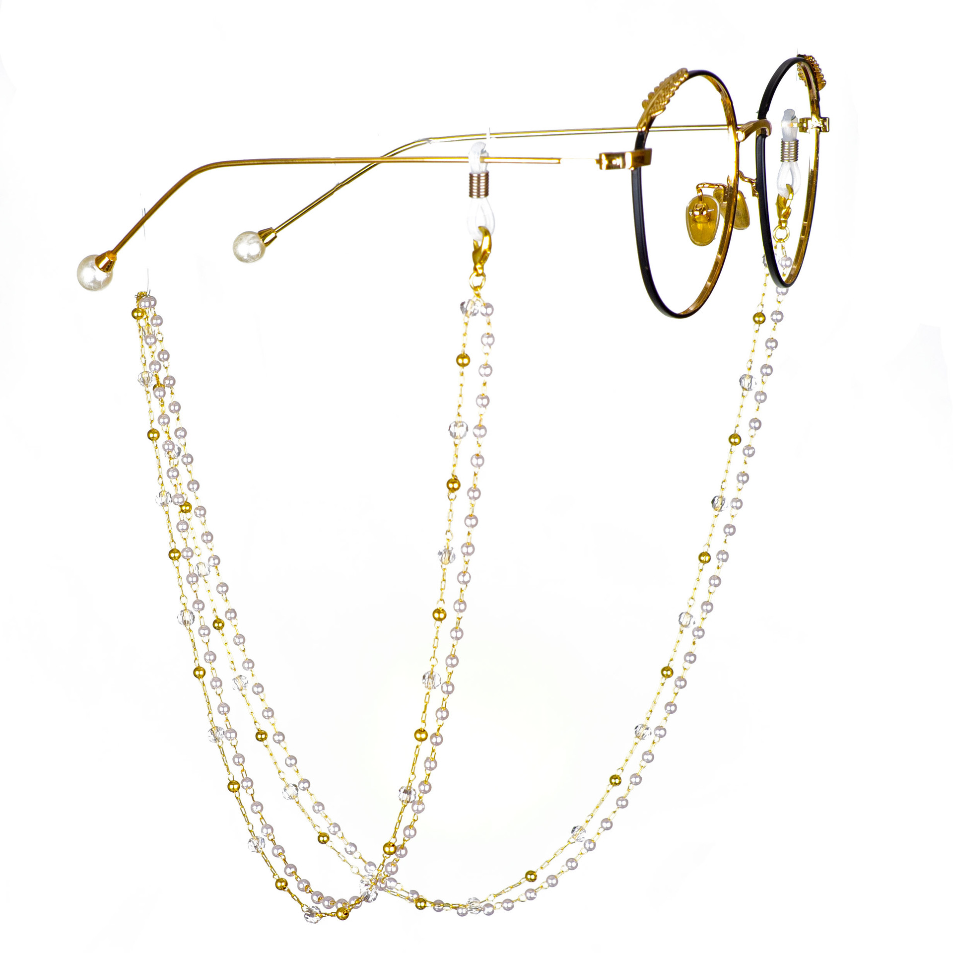 流苏眼镜链眼镜链子挂链珍珠夹珠眼镜链眼镜挂绳(夹珠珍珠双链)