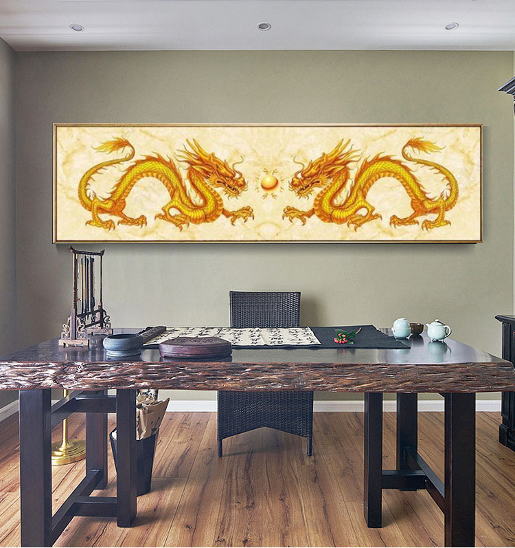 相似双龙戏珠丝绸卷轴画镇宅风水国画客厅装饰画挂画已装裱定制0635