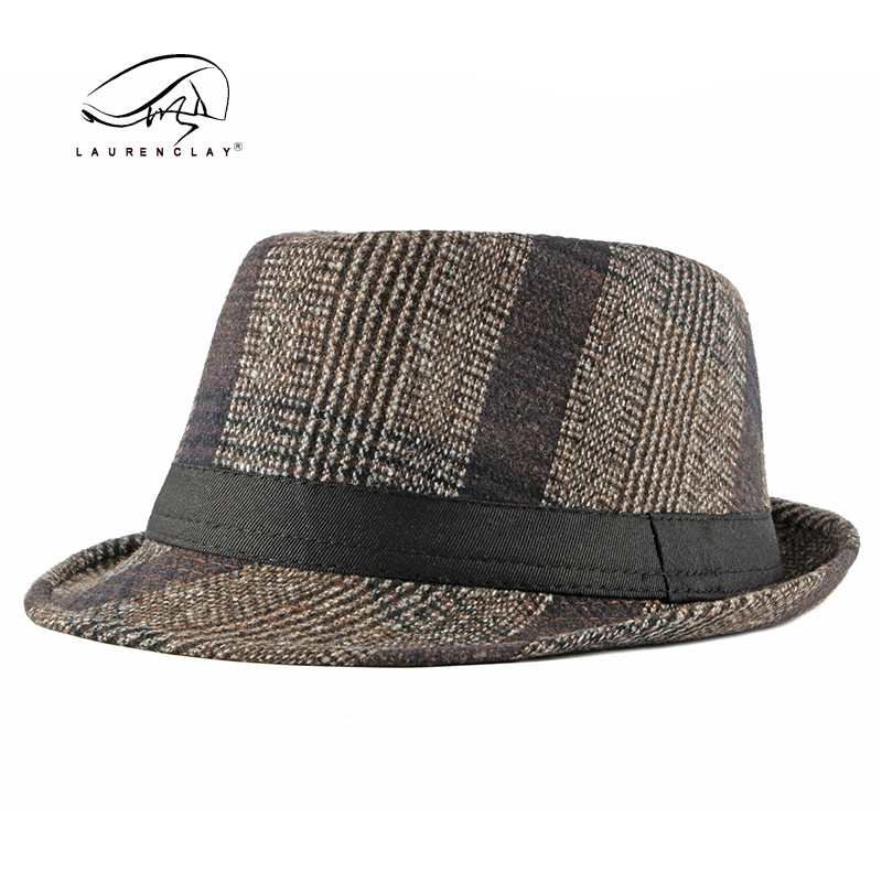 New Autumn and Winter British Retro Plaid Top Hat Men's Middle-Aged and Elderly Woolen Gentlemen's Hat Jazz Hat Wholesale