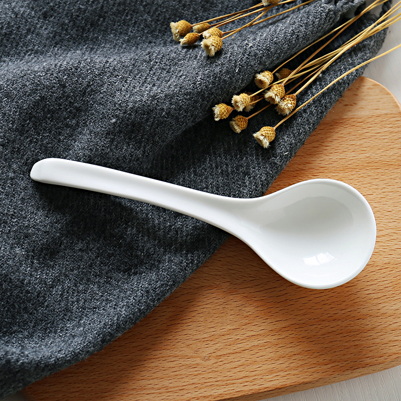 家用陶瓷勺子长柄饭勺咖啡勺酒店汤匙纯白骨瓷调羹搅拌勺小汤勺