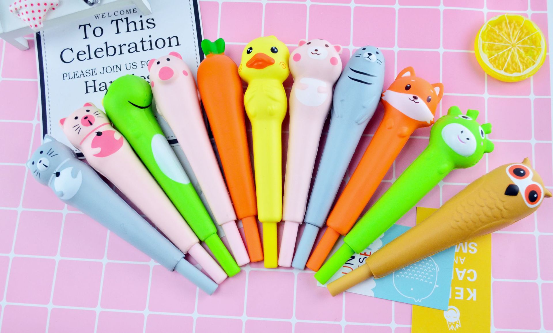 可爱卡通海绵笔减压笔捏捏乐笔解压软绵绵中性发泄笔0.5mm圆珠笔-阿里