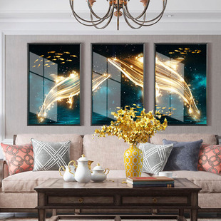 客厅现代简约轻奢装饰画 沙发背景墙壁挂画 玄关铝合金三联晶瓷画