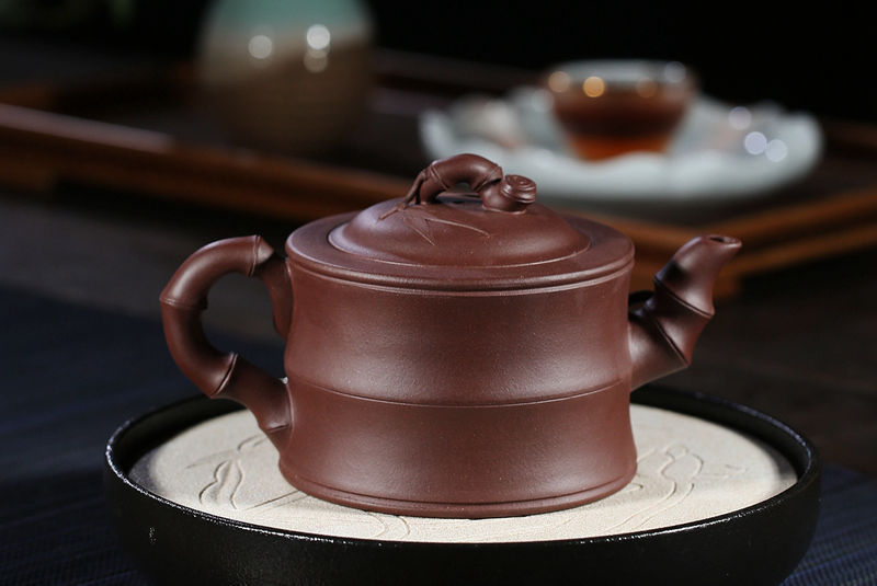 纯手工茶壶 原矿紫泥竹段泡茶壶名家王兆春手制紫砂壶375毫升茶具