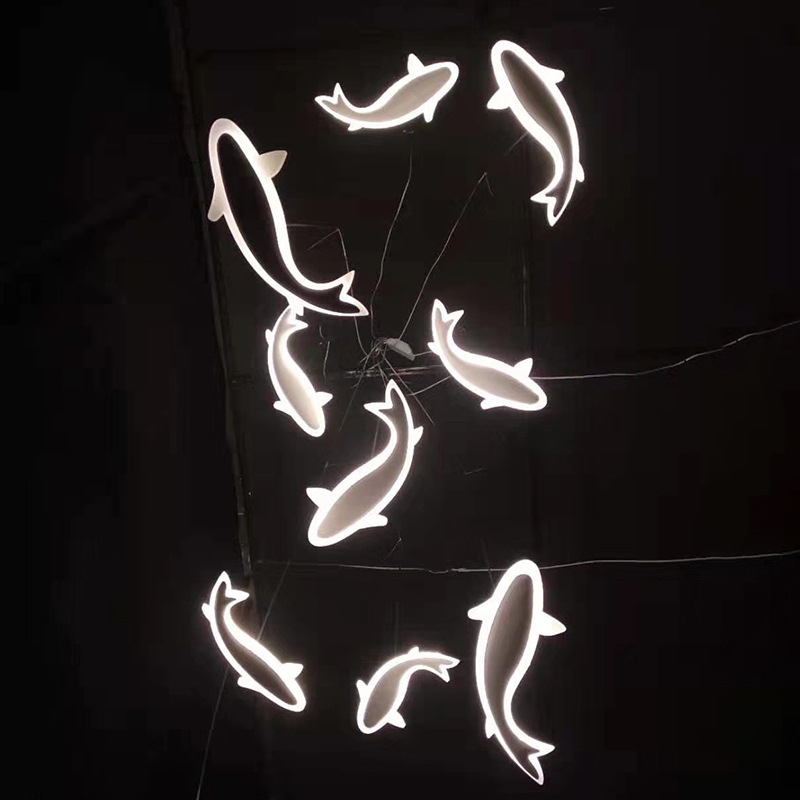 九头发光鱼吊灯婚礼堂灯光布置舞台背景布置家居吊顶发光婚庆道具