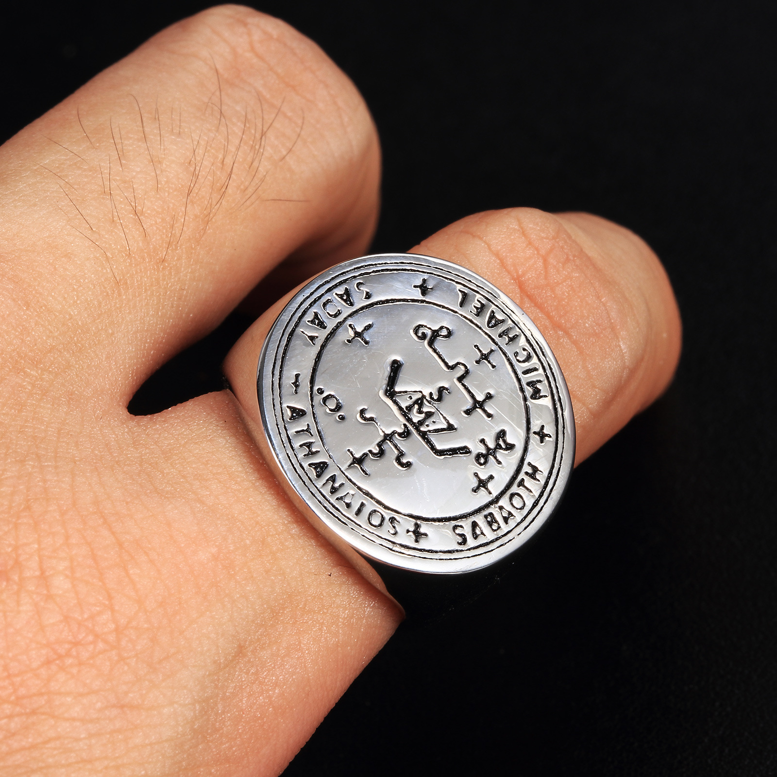 2020欧美外贸大天使所罗门护身符号戒指男钛钢百搭配饰跨境电商