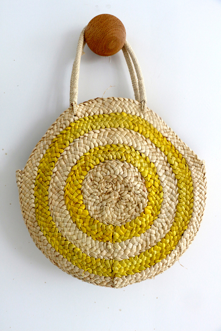 外贸出口玉米皮草编包手工编织圆形草包大容量休闲单肩手提女包包