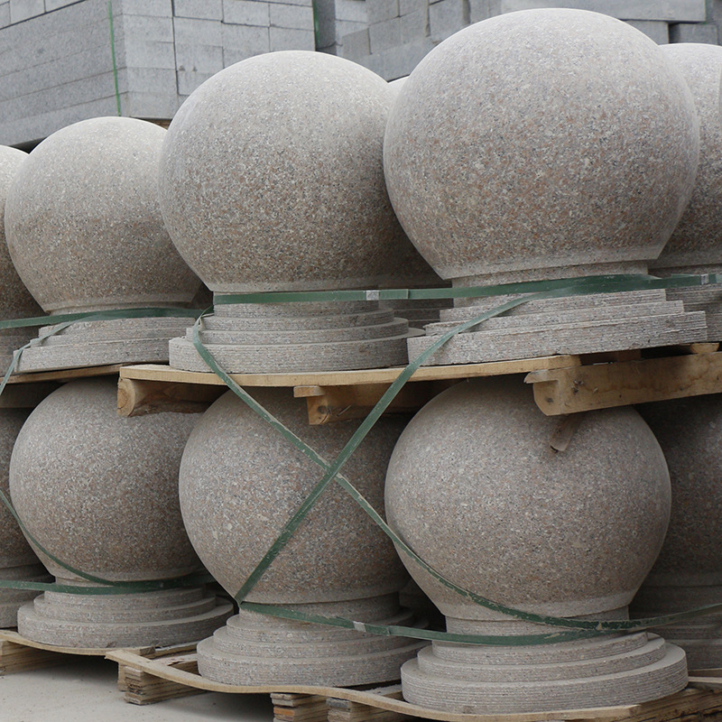 花岗岩路障石球光面五莲红阻车石 40cm 50灰色大理石隔离石球图