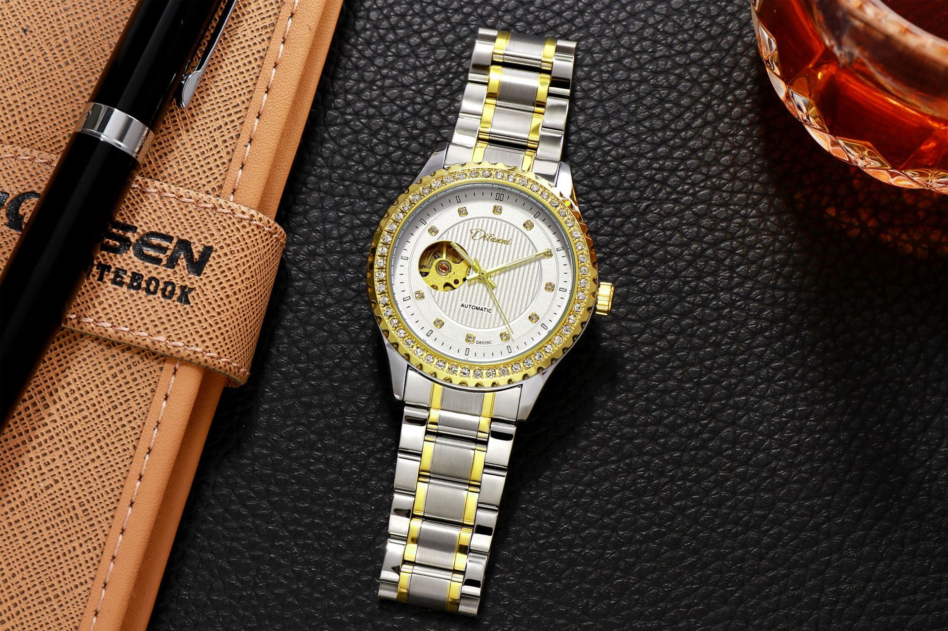 狄凡尼瑞士全自动机械表双镂空机械手表镶钻高档男表爆款男表