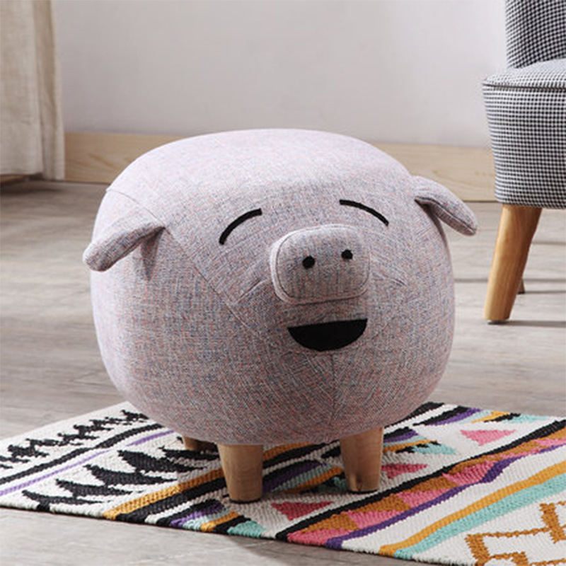 北欧小猪搁脚凳布艺沙发凳脚踏换鞋凳实木矮坐墩放脚凳子