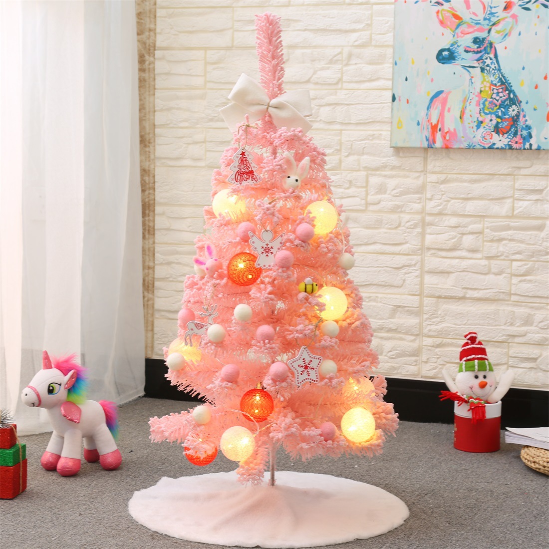 圣诞节粉色蒂芙尼蓝植绒喷雪松圣诞树套餐60cm90cm裸树网红ins风