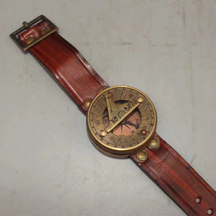 仿古黄铜牛皮怀表指南针指北针手表海盗远航罗盘指南针装饰品