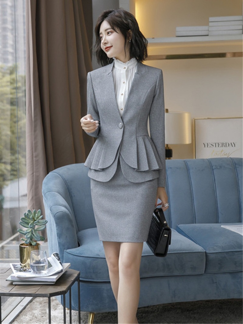 职业套装女2019秋冬时尚灰色西服工装女士职场商务正装工作服西装