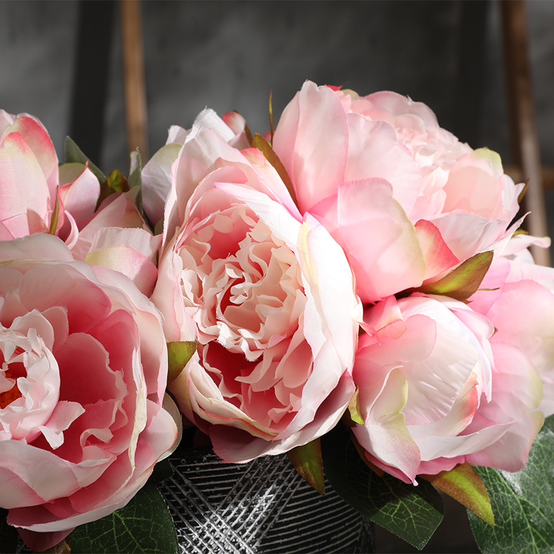 仿真花牡丹花仿真牡丹花束6头扎束牡丹高档绢布假花家居花艺批发