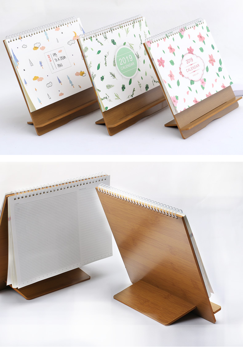 定制2020年木制台历架公司宣传广告日历支架摆件桌面记事本台历架