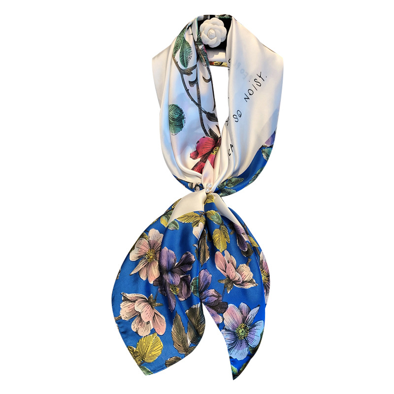 Spring New Silk Scarf Women's Flower Artificial Silk Large Kerchief Summer Travel Sun Protection by the Sea Beach Towel Shawl Gift