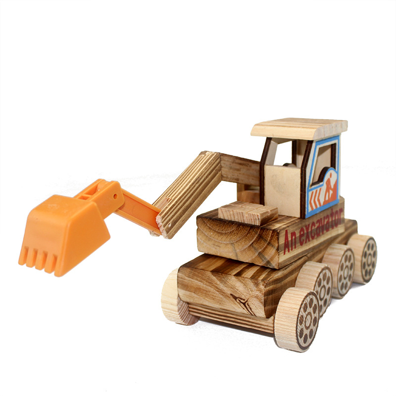 工程车模型挖掘机厂家直销榉木纯手工创意家居摆件木质挖土机