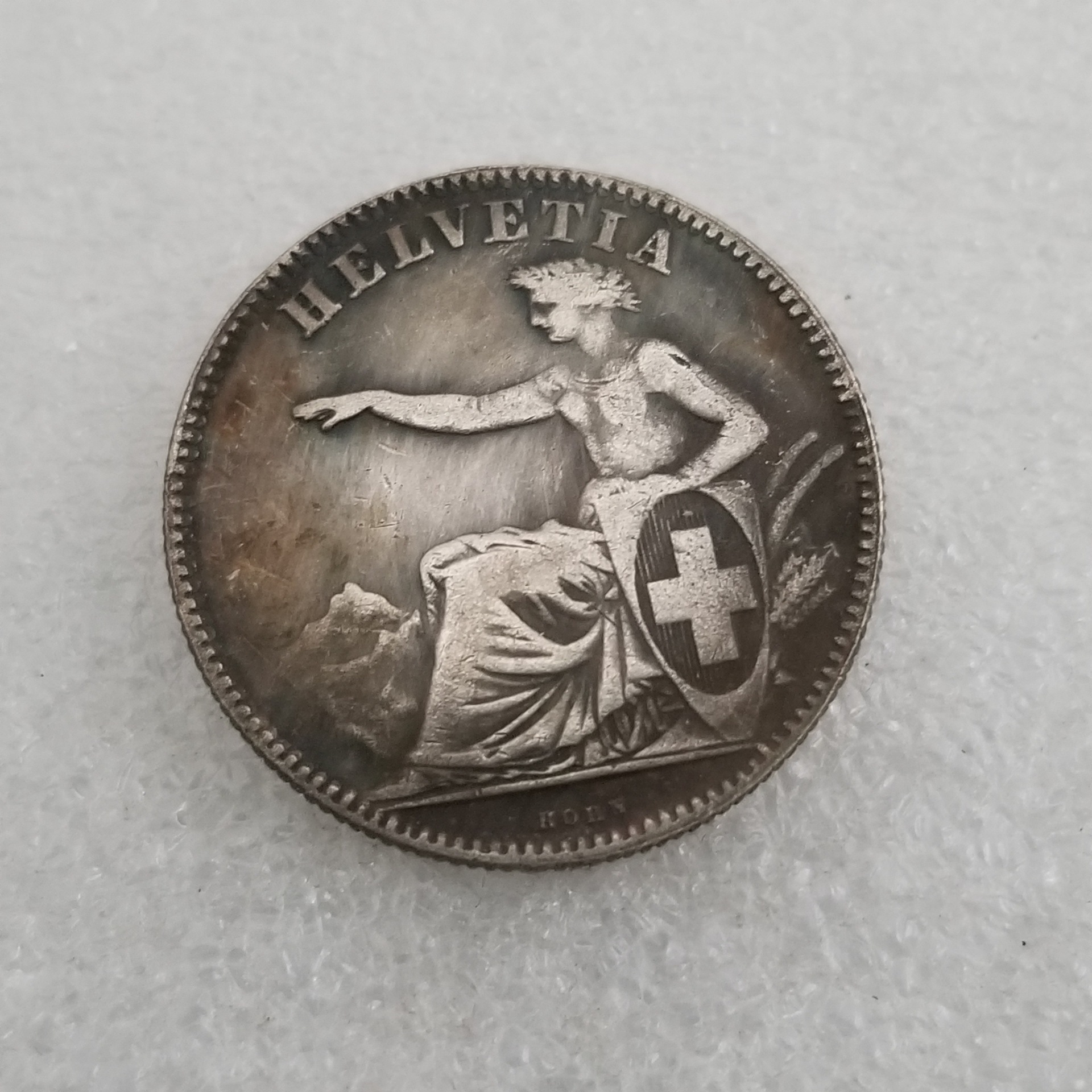 仿古工艺品瑞士1860年2fr黄铜镀银做旧银元银圆外贸