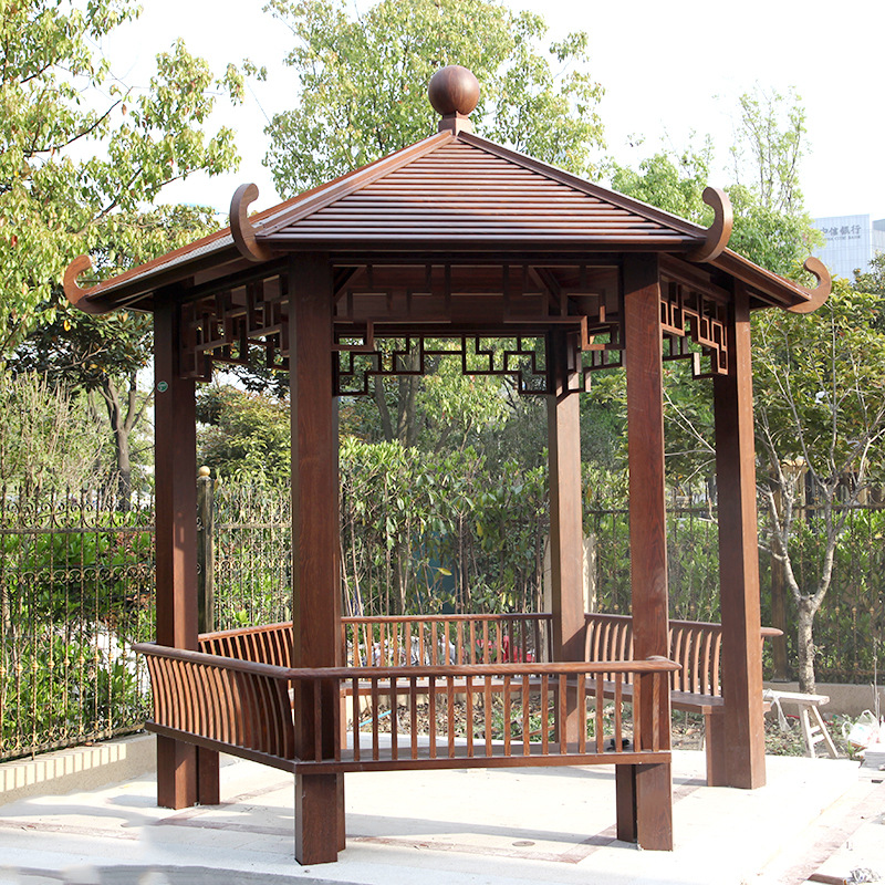 别墅花园庭院六角铝合金钢结构凉亭 户外休闲仿古观景亭古建亭子-阿里