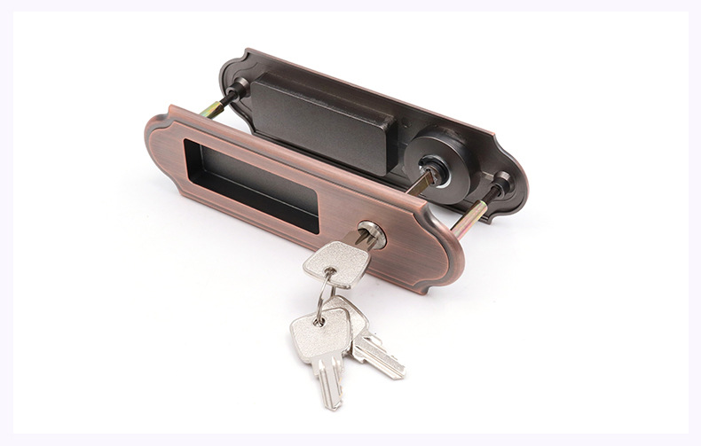 亿固高档移门锁木质推拉门锁具黑色拉手厨房勾锁趟门抠手门用把手