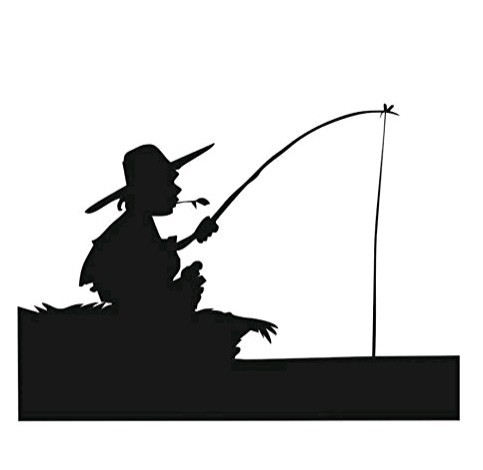 渔翁钓鱼图案创意精雕乙烯基自粘墙贴 可定制尺寸颜色