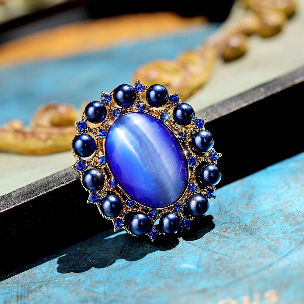 复古董宫廷蓝色异形花朵几何珍珠胸针小众时尚气质文艺胸花x1204