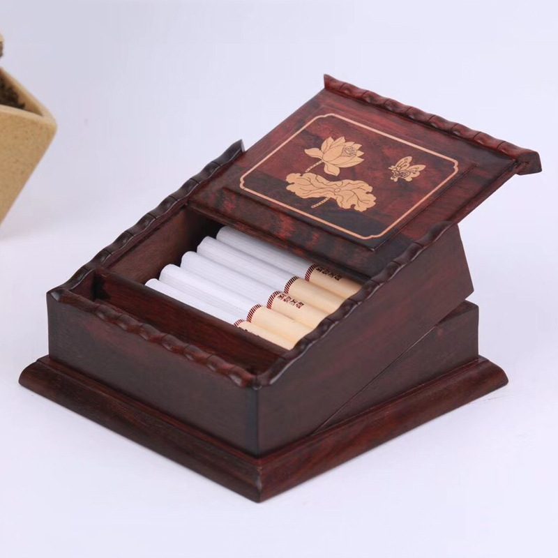 老挝红酸枝烟灰缸 红木烟盒创意 取烟器商务礼品