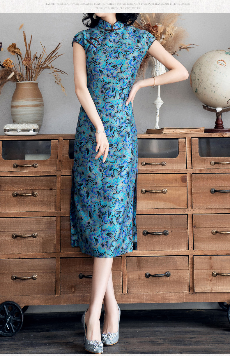 孔雀花旗袍_2019夏季新款修身连肩盖袖旗袍90195 - 阿里巴巴