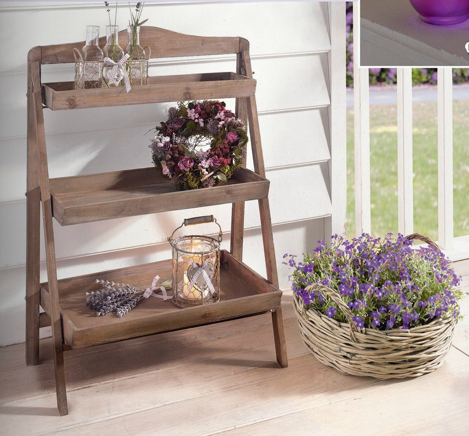 原木做旧花架 阳台花园装饰 三层花架摆架 大小号两款