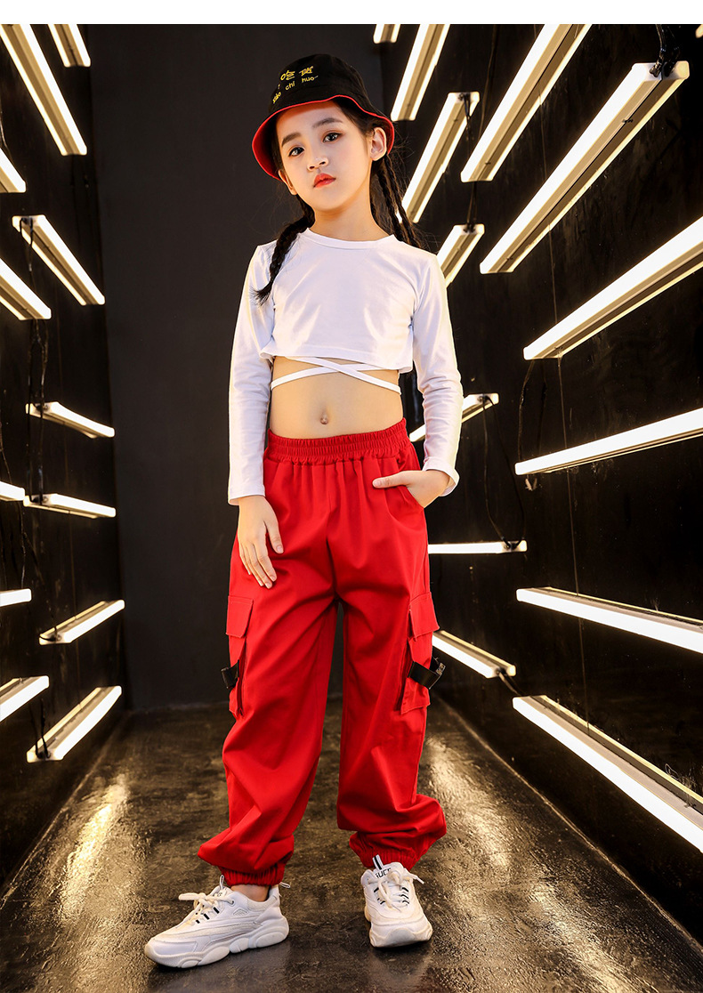 女童嘻哈街舞套装爵士舞露脐装潮少儿jazz舞蹈走秀演出服绑带上衣