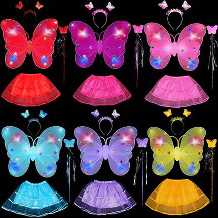 Children's Light-Emitting Butterfly Wings Fairy with Light Wings Three-Piece Set Scenic Spot Angel Stick Night Market Stall Hot Sale Toys