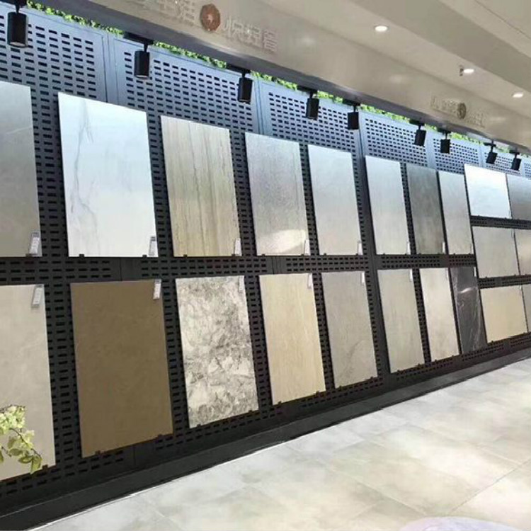 0成交2200件冲孔条瓷砖展示架 落地式冲孔板挂墙展架 石材样品展示架