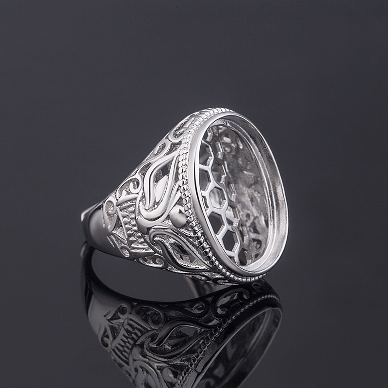 镀s925银加网多尺寸兽面男戒托10x1412x1613x16x1815x18x19x20