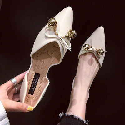 单鞋女2019春款韩版蝴蝶结百搭时尚软底尖头浅口平底鞋网红女款鞋
