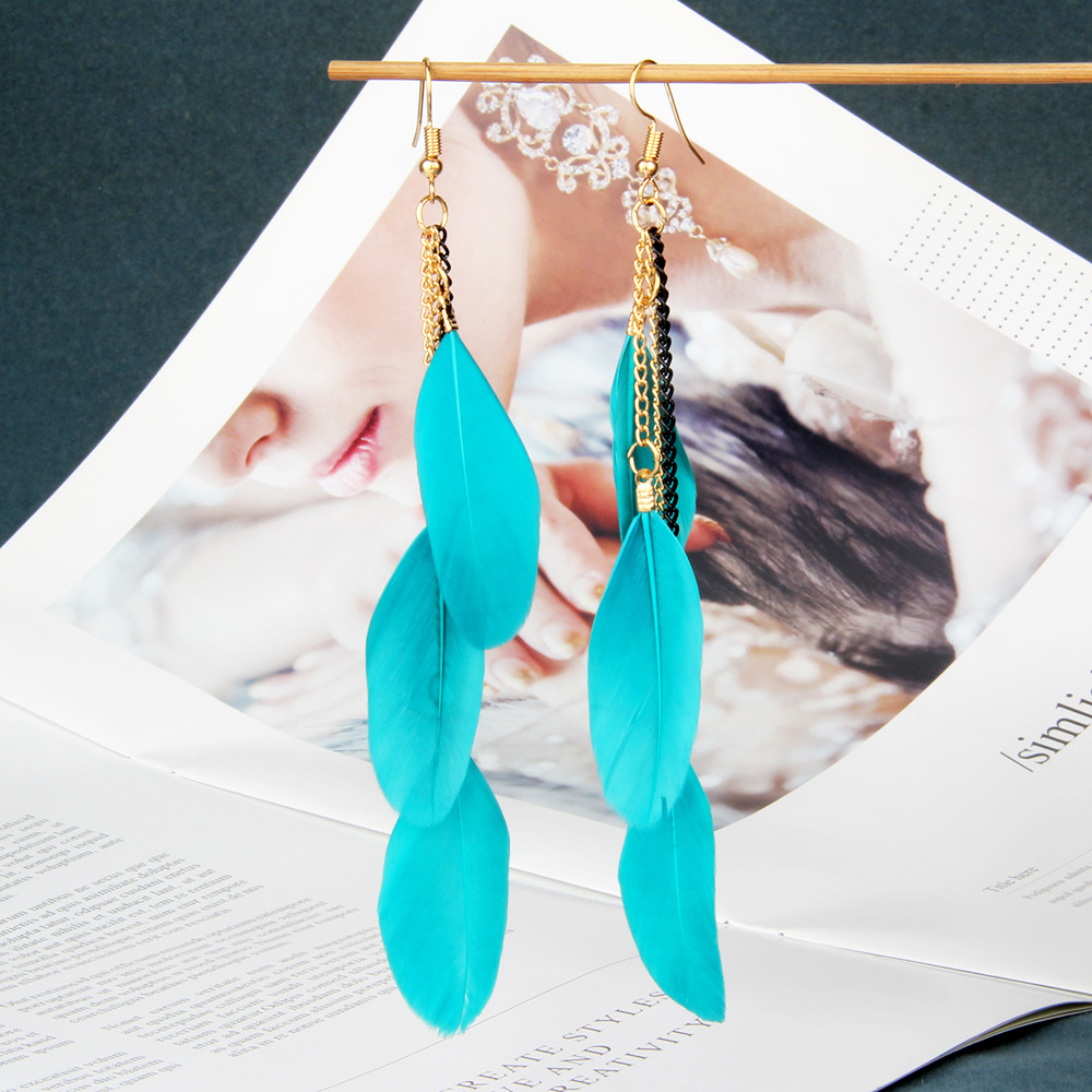 民族风复古女士飘逸羽毛耳环欧美潮流波西米亚风耳环便宜耳坠