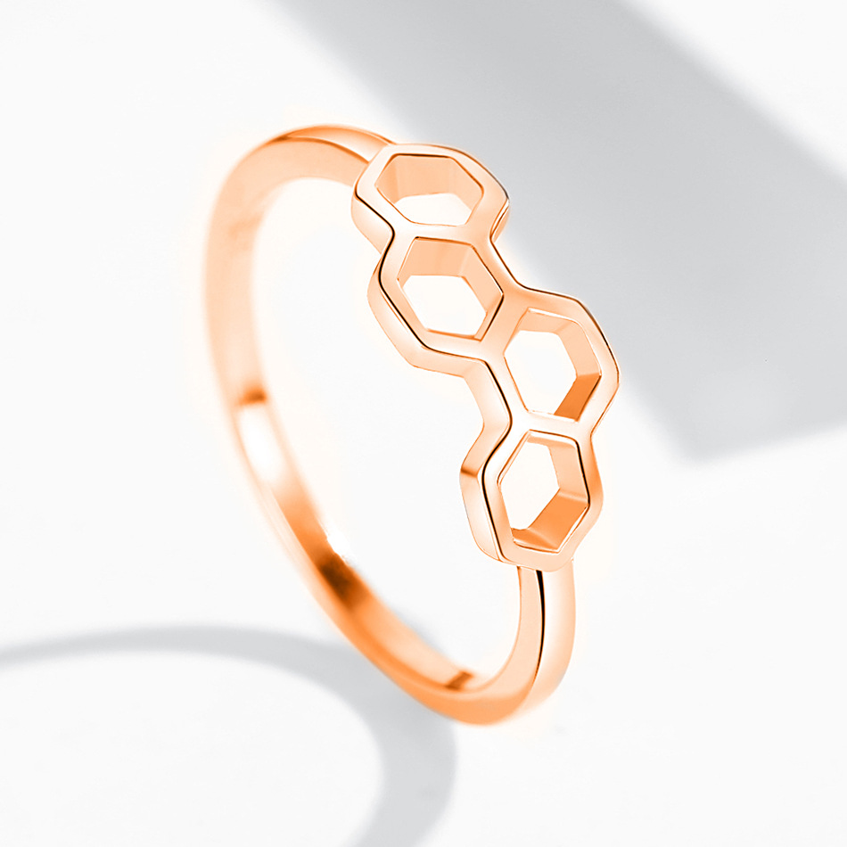 欧美流行纯银饰品s925银时尚蜂巢玫瑰金戒指 女士指环饰品