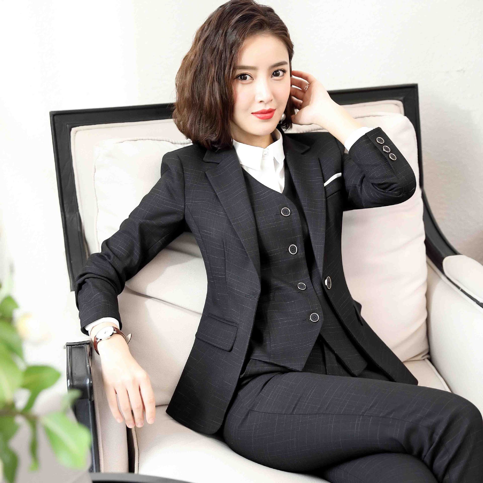 秋季马甲工装职业女裙套装2019新款女士正装修身商场营业员工作服