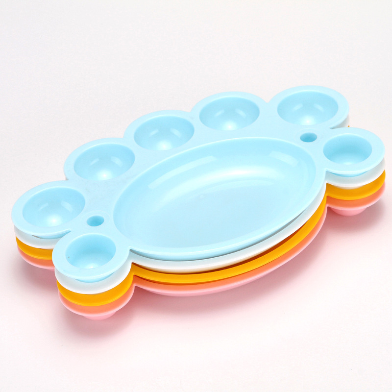 特价冲量加厚彩色塑料调色盘无毒环保儿童颜料盘小脚丫梅花颜料盘