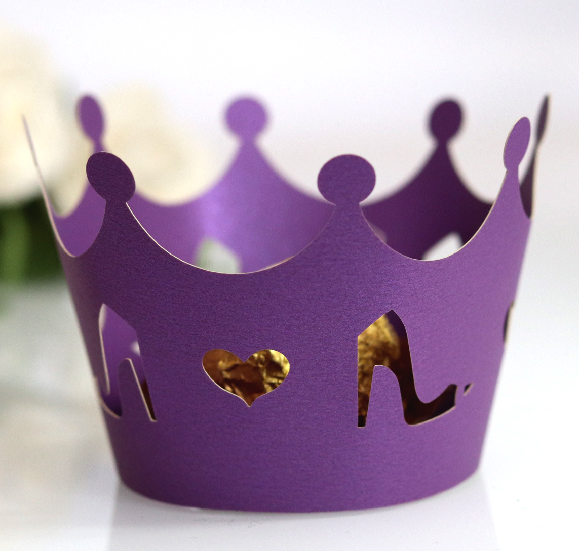 婚礼宴会杯 子装饰花边 紫色皇冠 镂空围边纸托插卡 深圳批发