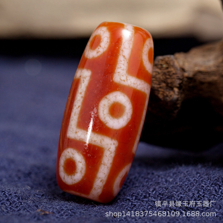 玉器天珠红玉髓玛瑙九眼冰花龙纹火供红九眼天珠项链玉石工艺品