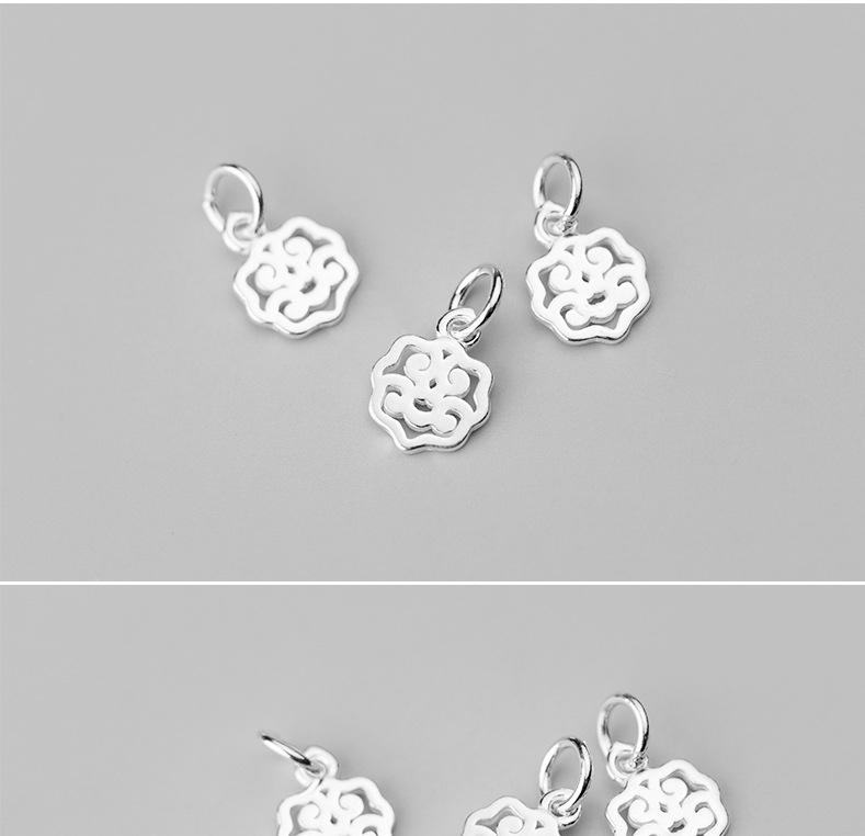 s925素银镂空花朵薄片坠手串手链挂件 手工diy饰品配件批发s0638