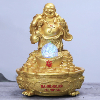 风水摆件招财弥勒佛像风水摆件风水轮客厅室内转运流水转运球礼品
