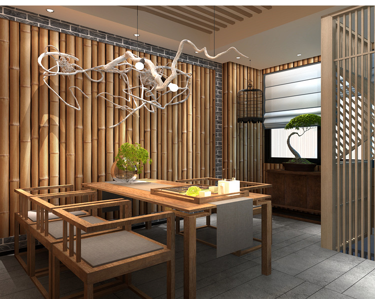 3d竹子壁纸餐厅茶楼酒店饭店玄关客厅电视背景墙古典中式风格墙纸
