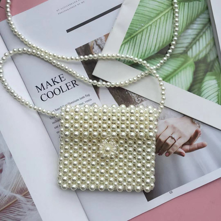 ins同款珍珠迷你小方包 复古vintage斜挎包厂家直销珍珠手机包