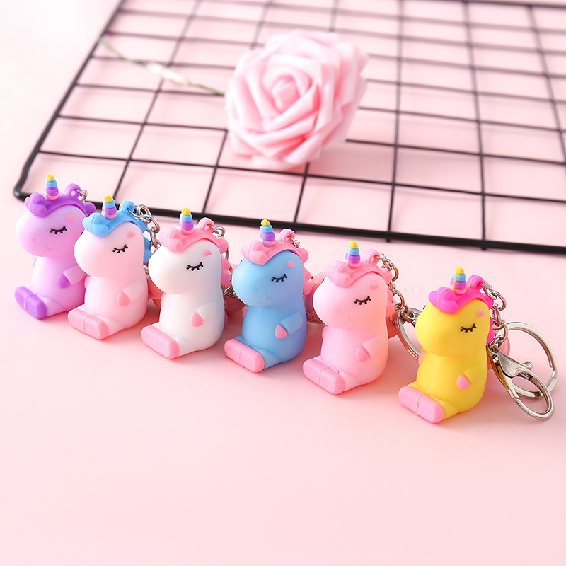 2398 Cute Unicorn Little Bell Shape Keychain Cartoon Doll Automobile Hanging Ornament Couple Girls' Bags Hanging Ornaments