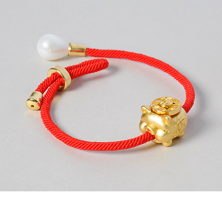 猪年本命年金猪红绳手链s999纯银转运手绳 生肖猪饰品礼物 代发