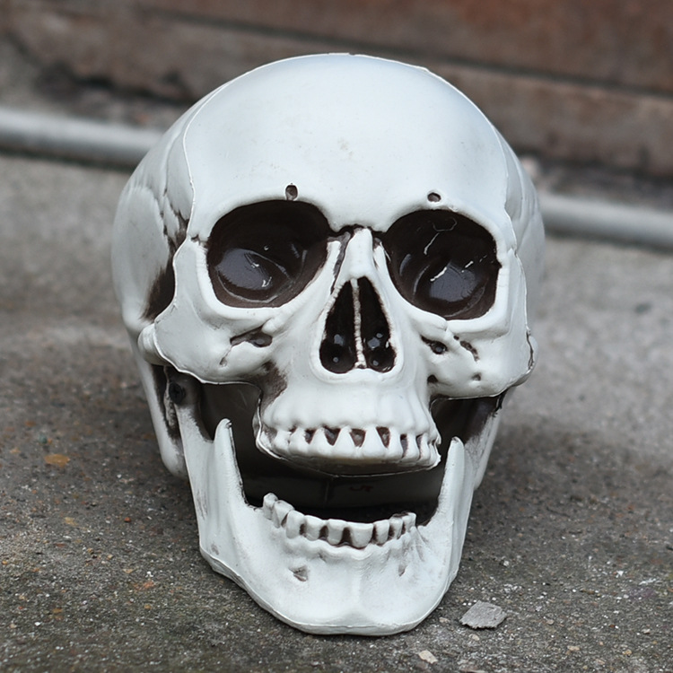 骷髅头万圣节道具塑料仿真恐怖鬼头酒吧鬼屋密室吓人摆件人骨模型